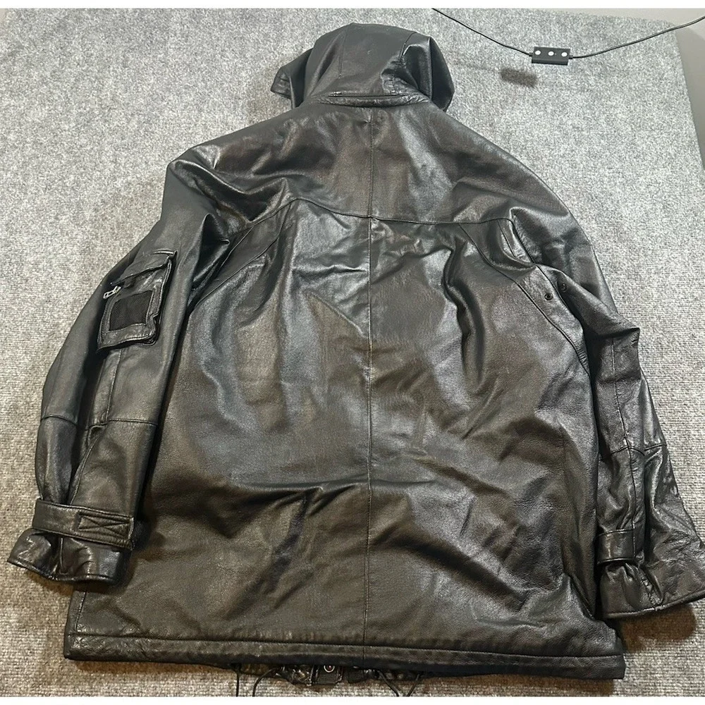 Vintage Julian Wilsons Leather Black Utility Jacket Mens XL Field Military Coat